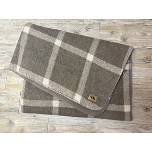 UGG Alexa Throw Blanket Windowpane Plaid Taupe Cream 50x70